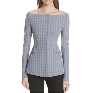 Theory plaid off the shoulder jacket